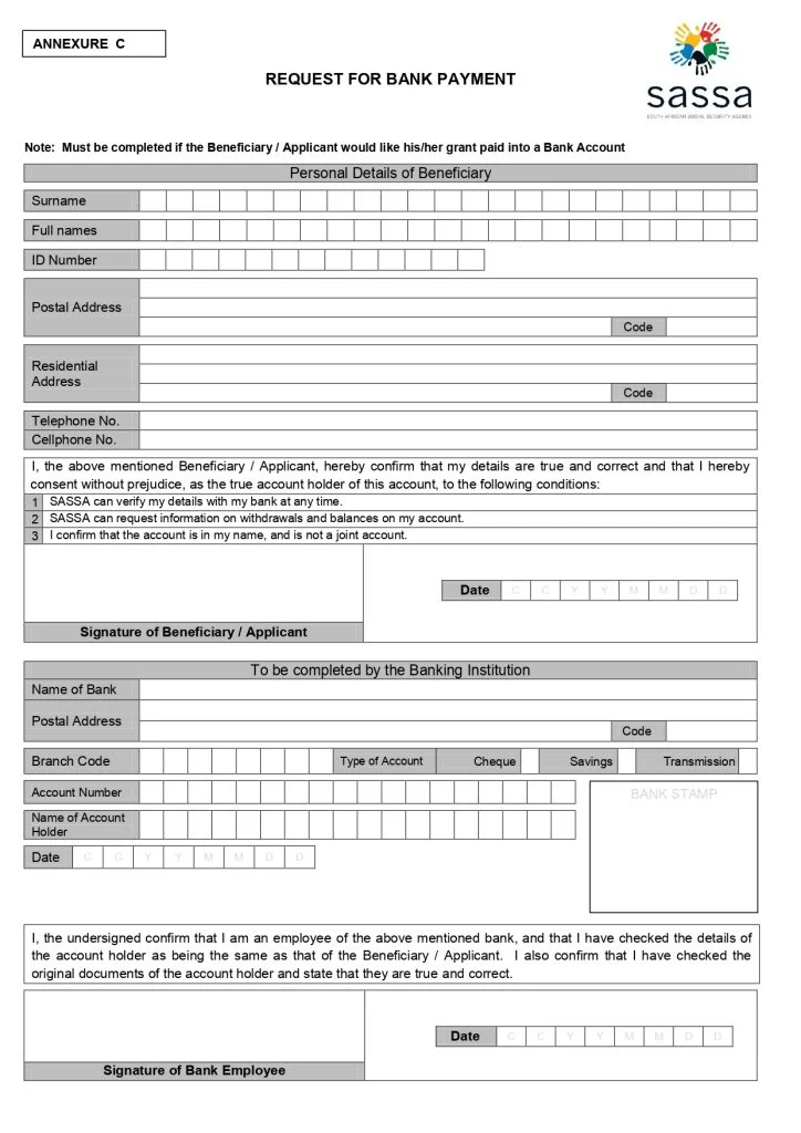 SASSA-Transfer-money-to-capitec Annexure Form